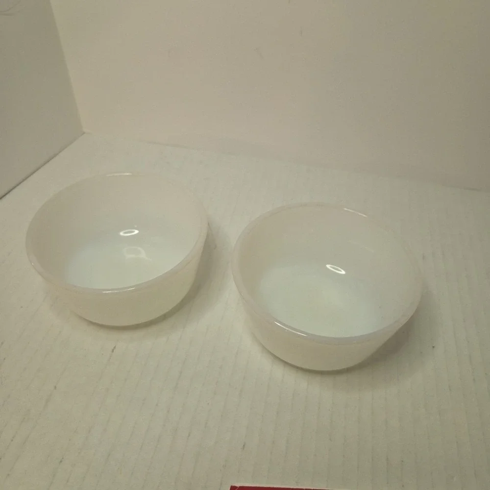 Vintage anchor hocking fire king milk glass custard dishes 2